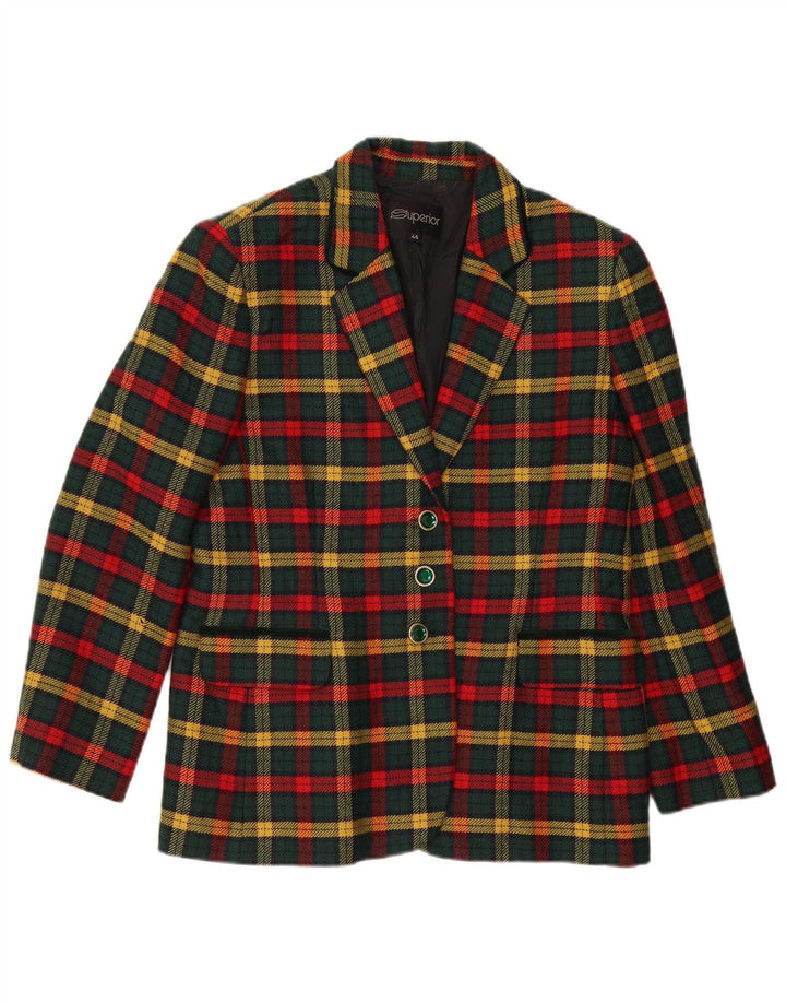 Superior Dame 3-knaps blazerjakke IT 46 Stor Grøn Ternet Virgin Wool