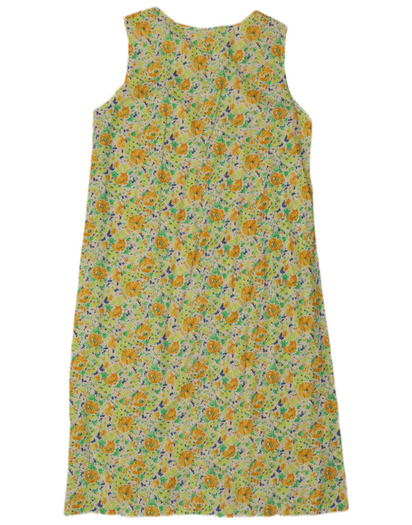 Vintage Dame Ærmeløs Skift Kjole UK 16 Large Yellow Floral