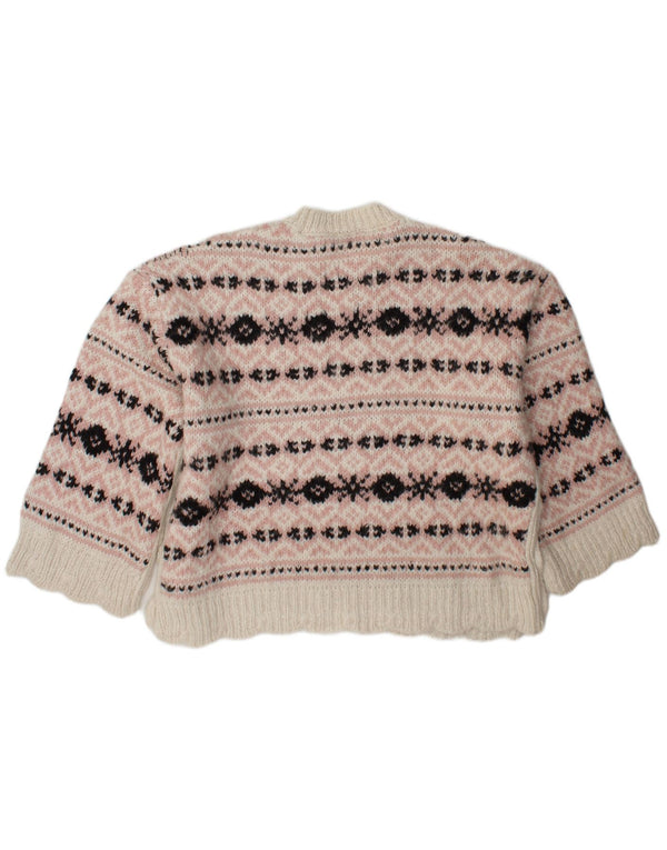 Zara dame sweater med rund hals i overstørrelse UK 6 XS Pink Fair Isle