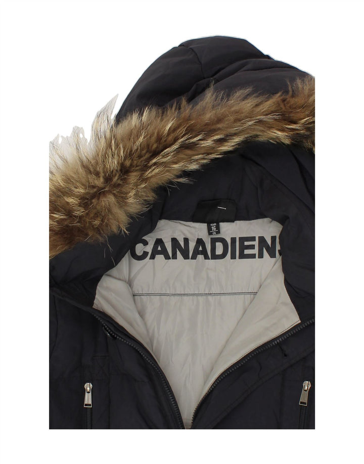 CANADIENS Boys Hooded Padded Jacket 15-16 Years Navy Blue Polyester Vintage Canadiens and Second-Hand Canadiens from Messina Hembry 