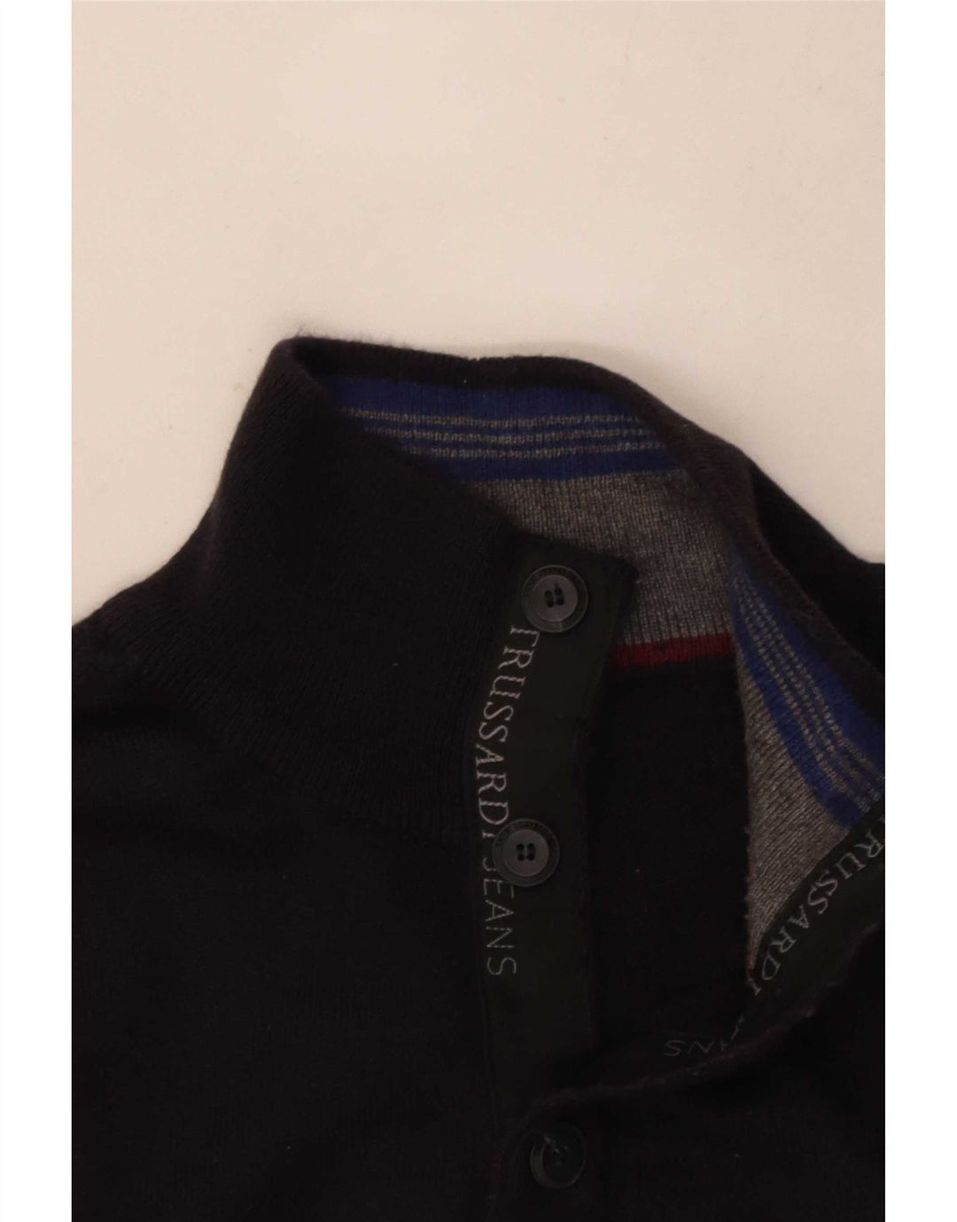Trussardi Jeans Herre Button Neck Jumper Sweater Medium Navy Blue