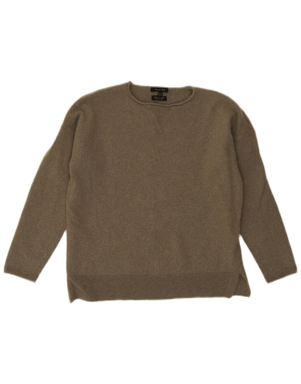 Massimo Dutti Womens Crop Oversized Boat Neck Jumper Sweater UK 6 XS Khaki