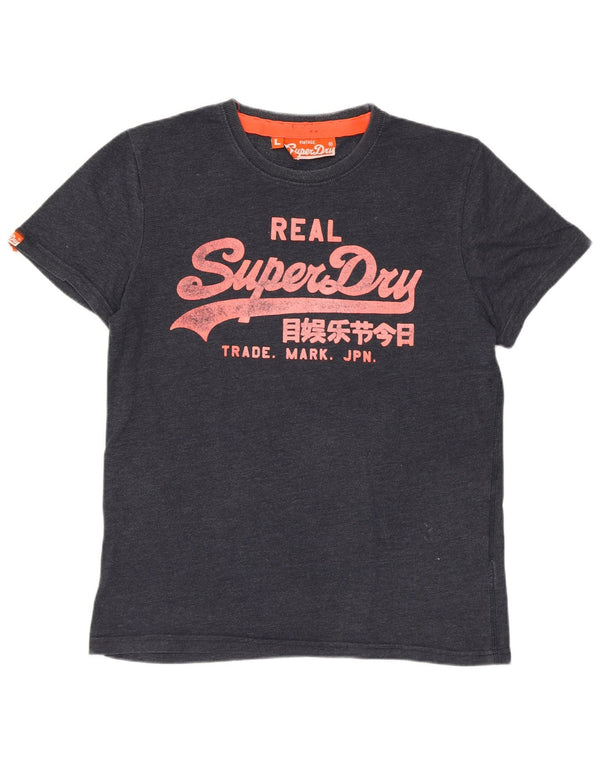 SUPERDRY Herre grafisk T-shirt Top Stor marineblå bomuld