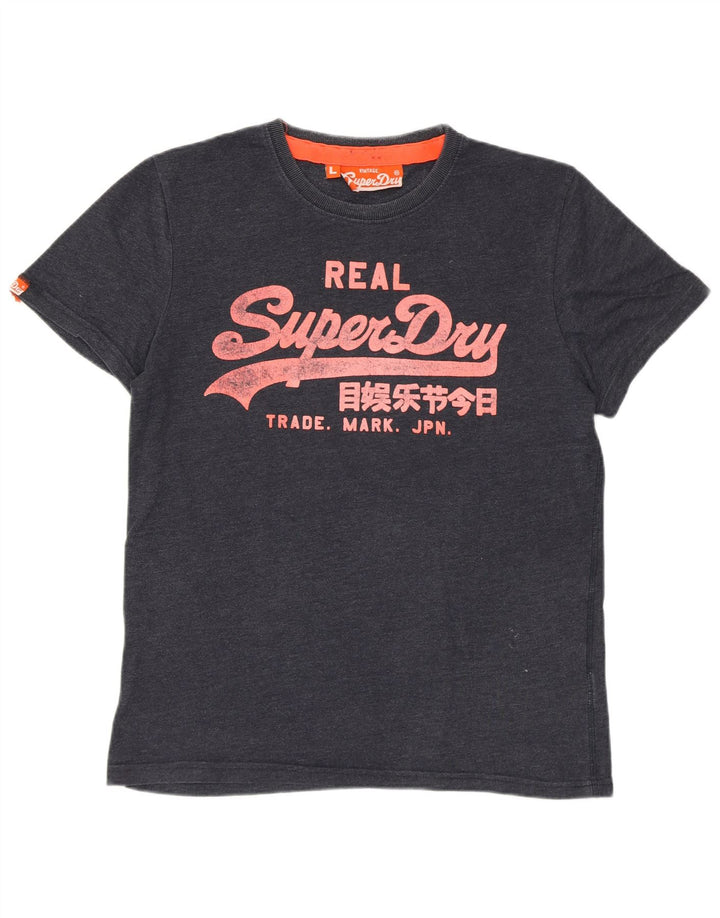 SUPERDRY Herre grafisk T-shirt Top Stor marineblå bomuld
