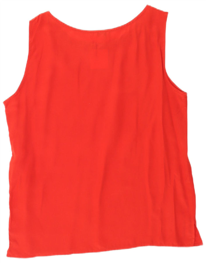 Vintage Dame ærmeløs bluse Top UK 16 Large Red Silk