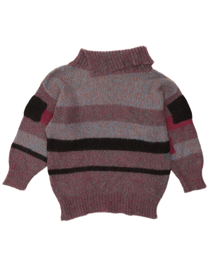 VINTAGE Dame Rullehals Sweater UK 18 XL Lilla Colourblock