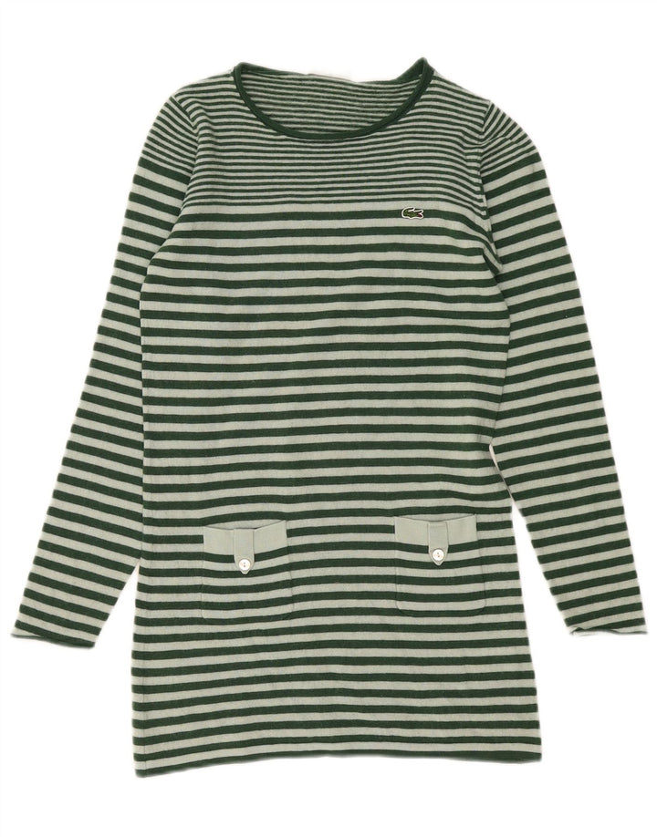Lacoste Dame Boat Neck Jumper Sweater Størrelse 36 Lille Grøn Stribet