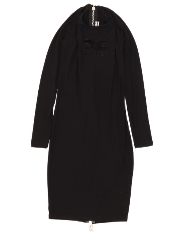Elisabetta Franchi Dame Grafisk Bodycon Kjole UK 8 Small Black Viscose