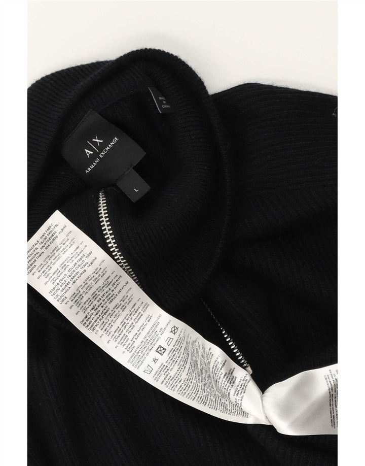 Armani Exchange Herre Zip Neck Jumper Sweater Stor Sort Bomuld