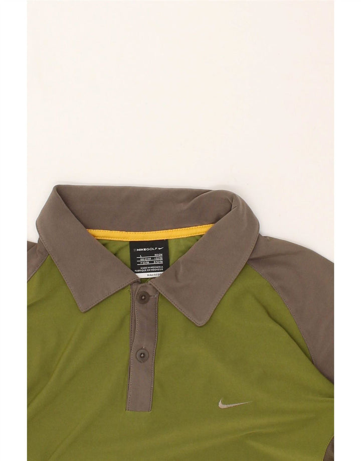 NIKE Poloshirt til mænd UK 42/44 Large Green Colourblock Polyester