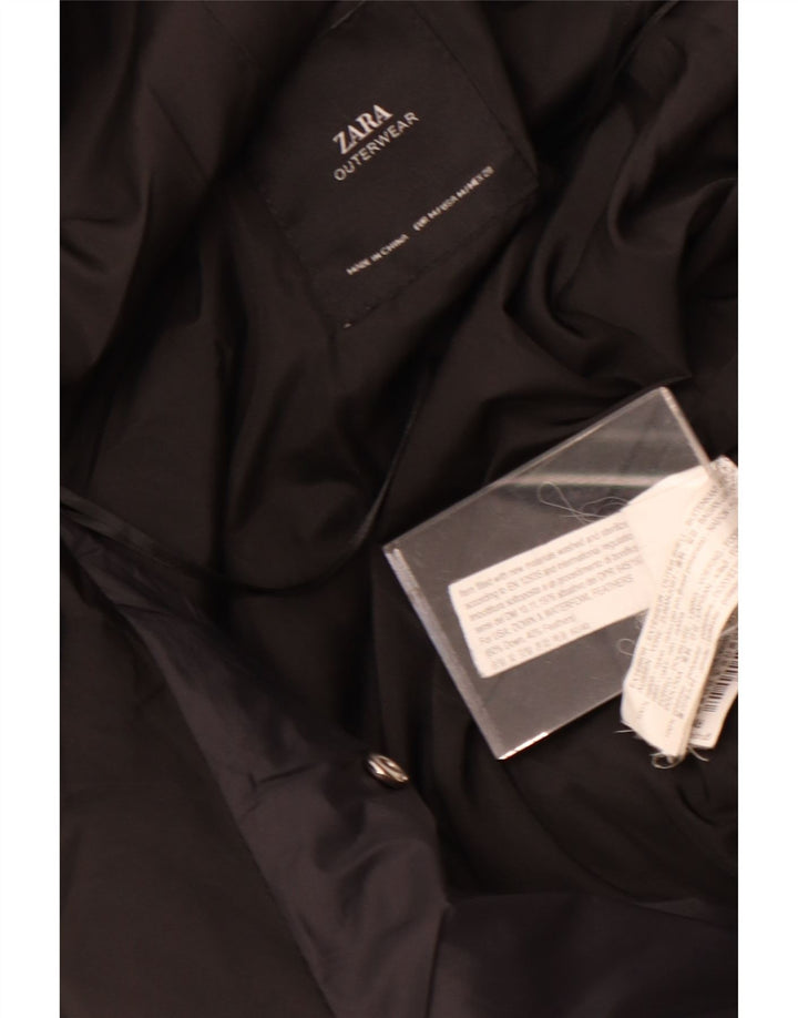 Zara Dame Hætte Polstret Jakke UK 14 Medium Sort Nylon