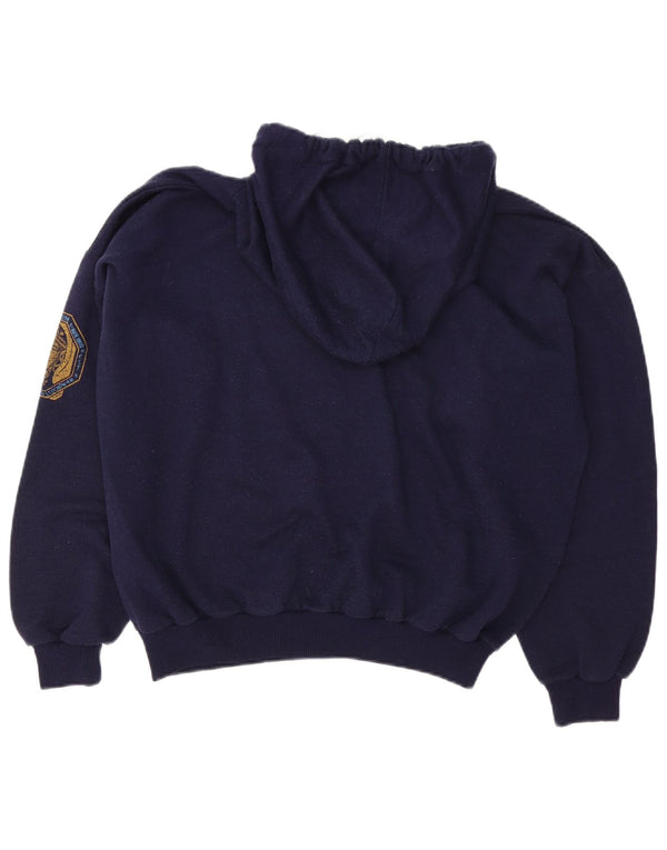 Vintage Kvinders Grafisk Oversized Hoodie Jumper UK 14 Medium Navy Blue