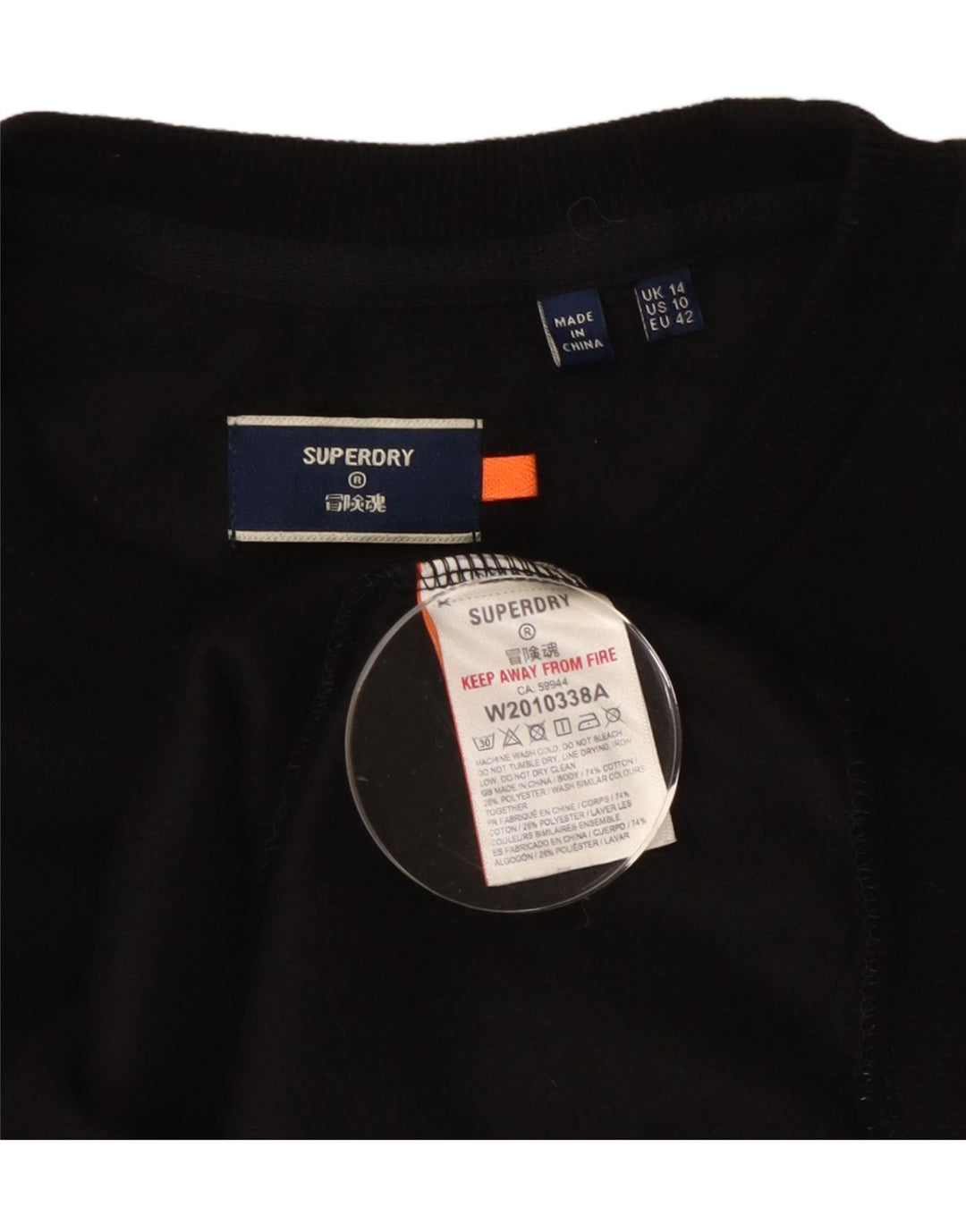 Superdry Dame Sweatshirt Jumper UK 14 Stor sort bomuld