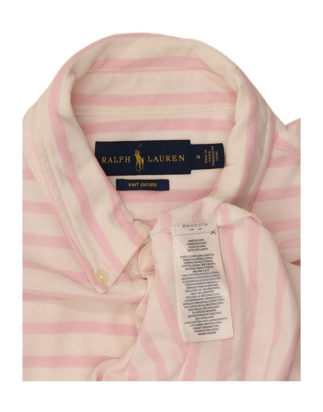 RALPH LAUREN Strik Oxford Polo Shirt Medium Pink Stribet bomuld