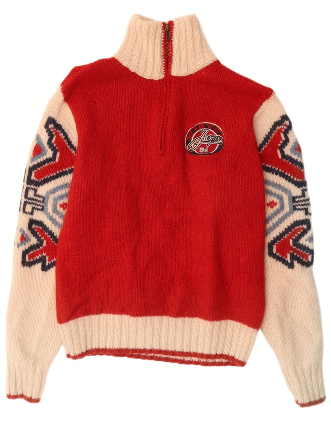 Marlboro Classics Herre Zip Neck Jumper Sweater Small Red Fair Isle Wool