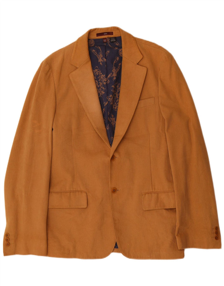Zara Herre 2-knaps blazerjakke EU 48 Medium Brun Bomuld