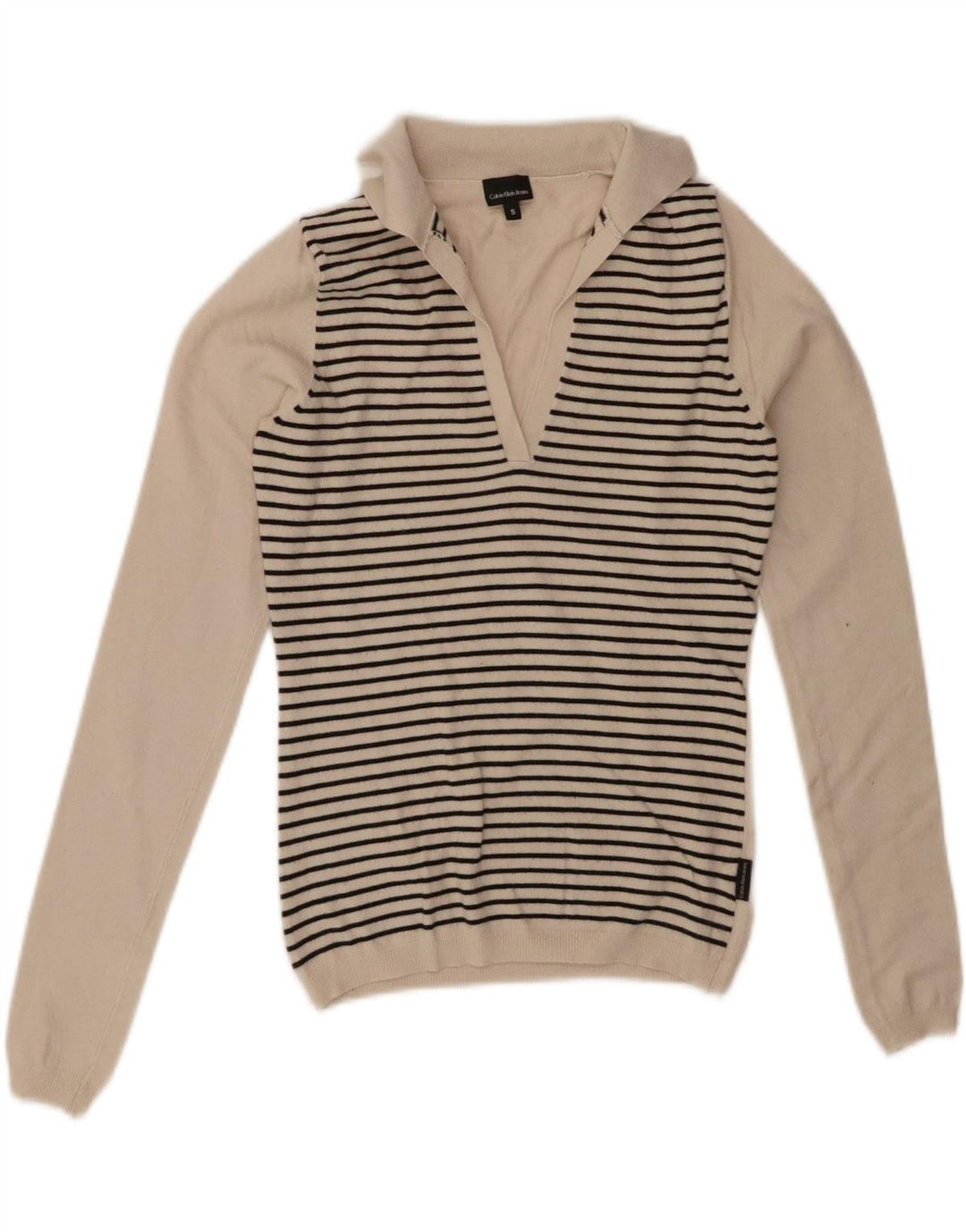 CALVIN KLEIN JEANS Dame Polo Neck Jumper Sweater UK 10 Small Off White