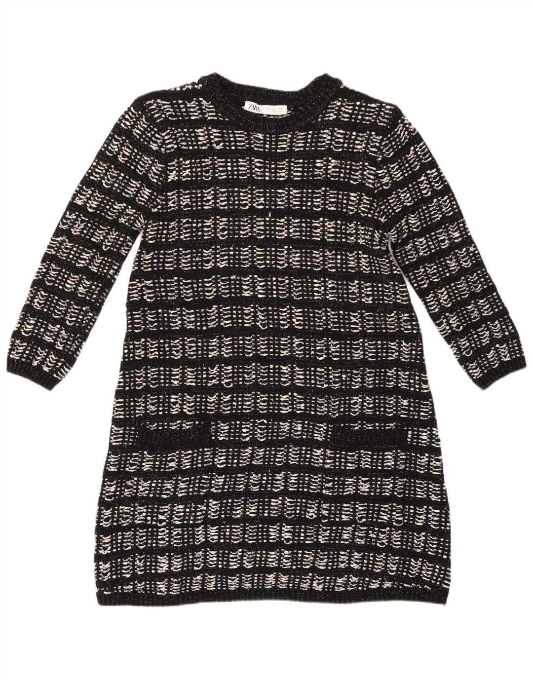 Zara 3/4 ærmet trøjekjole til kvinder UK 10 Lille sort ternet polyester