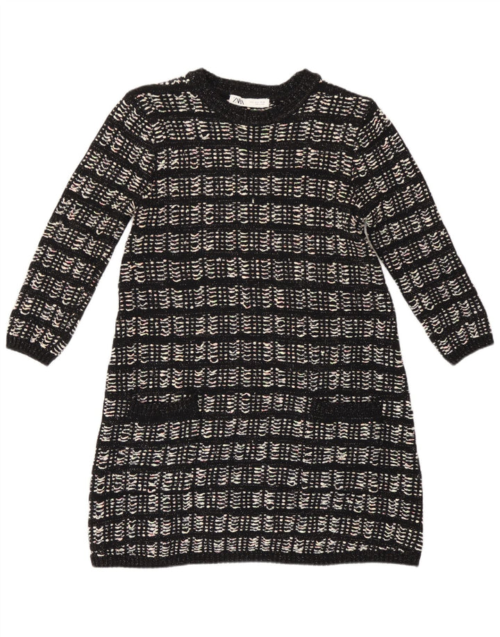 Zara 3/4 ærmet trøjekjole til kvinder UK 10 Lille sort ternet polyester