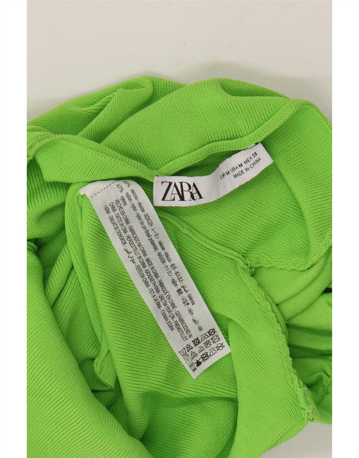 Zara Womens Crop Off Shoulder Top UK 12 Medium Green Viscose