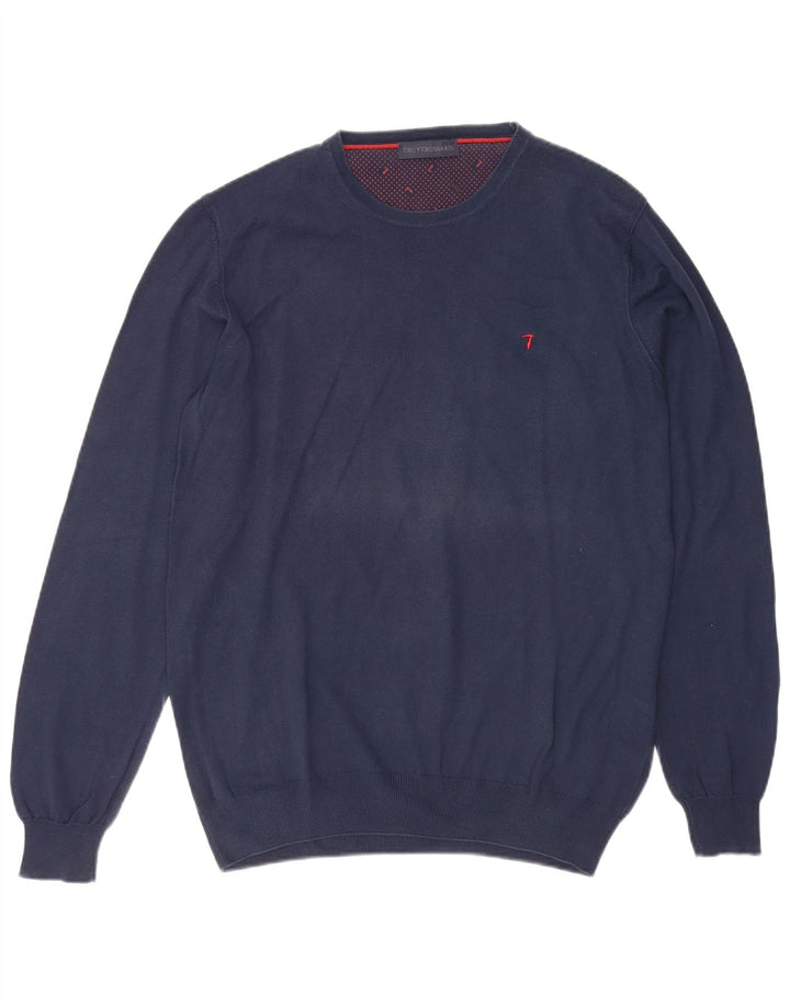TRUSSARDI Herre sweater med rund hals, medium marineblå bomuld