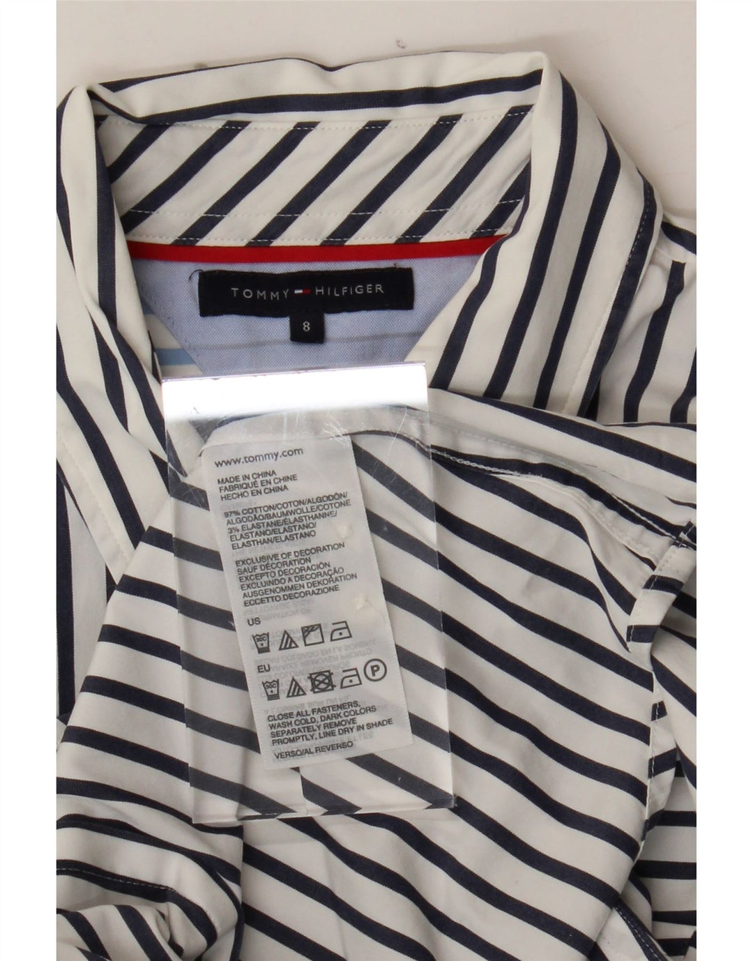 TOMMY HILFIGER Womens Shirt US 8 Medium White Pinstripe Cotton Vintage Tommy Hilfiger and Second-Hand Tommy Hilfiger from Messina Hembry 