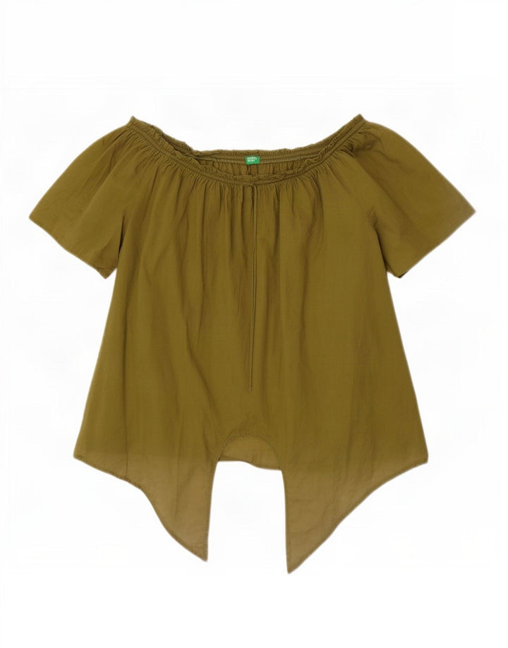 Benetton Womens Front Tie Off Shoulder Top UK 14 Medium Khaki