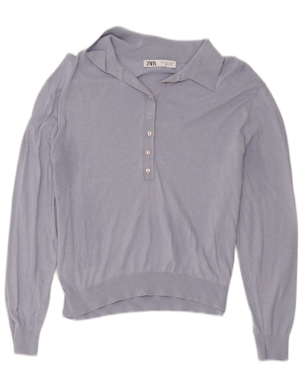 Zara Dame Polo Neck Jumper Sweater UK 12 Medium Blue
