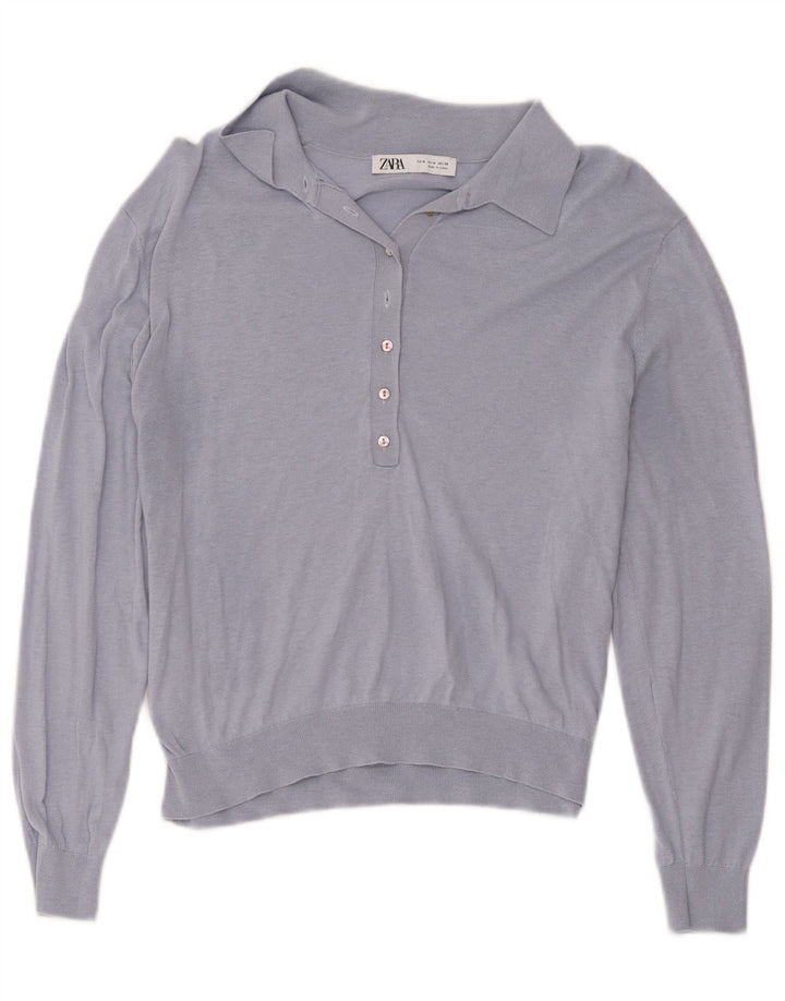 Zara Dame Polo Neck Jumper Sweater UK 12 Medium Blue