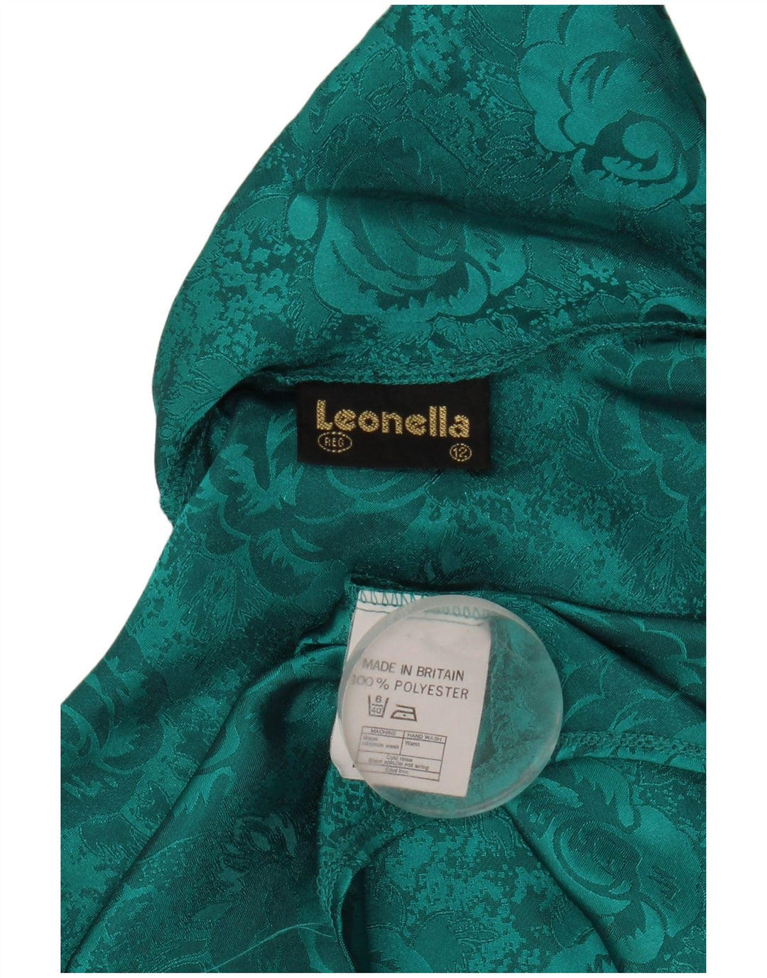 Vintage Dame Front Tie Shirt Bluse UK 12 Medium Green Floral Polyester