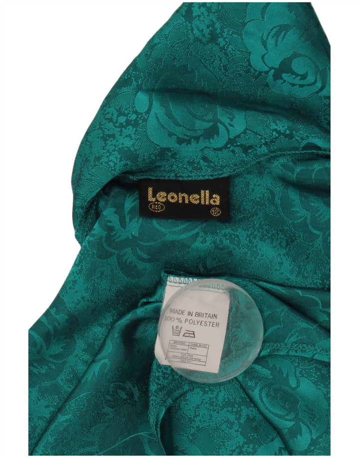 Vintage Dame Front Tie Shirt Bluse UK 12 Medium Green Floral Polyester