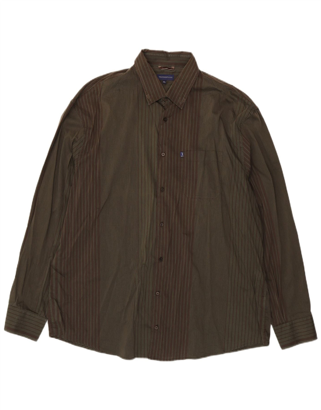 Trussardi Jeans Herreskjorte 3XL Khaki Stribet Bomuld