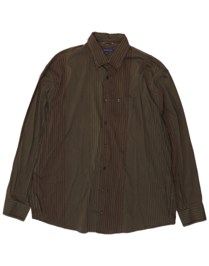 Trussardi Jeans Herreskjorte 3XL Khaki Stribet Bomuld