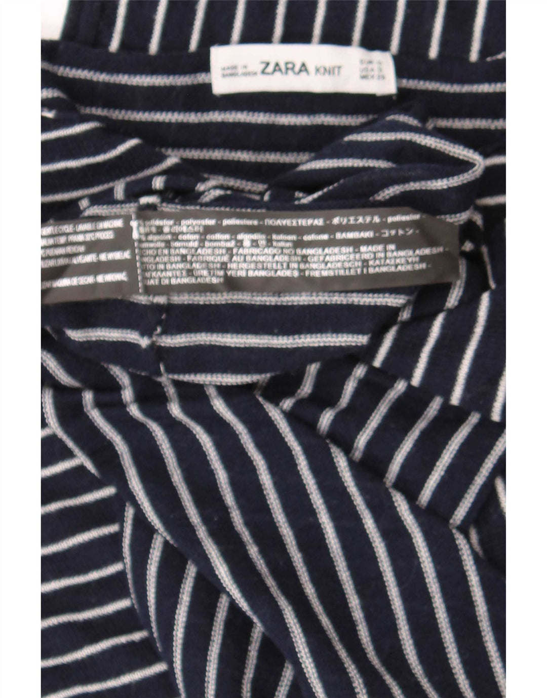 Zara Dame Oversized Top 3/4 ærme UK 10 Small Navy Blue Stribet