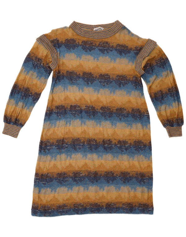 Vintage Dame Jumper Kjole UK 12 Medium Beige Stribet