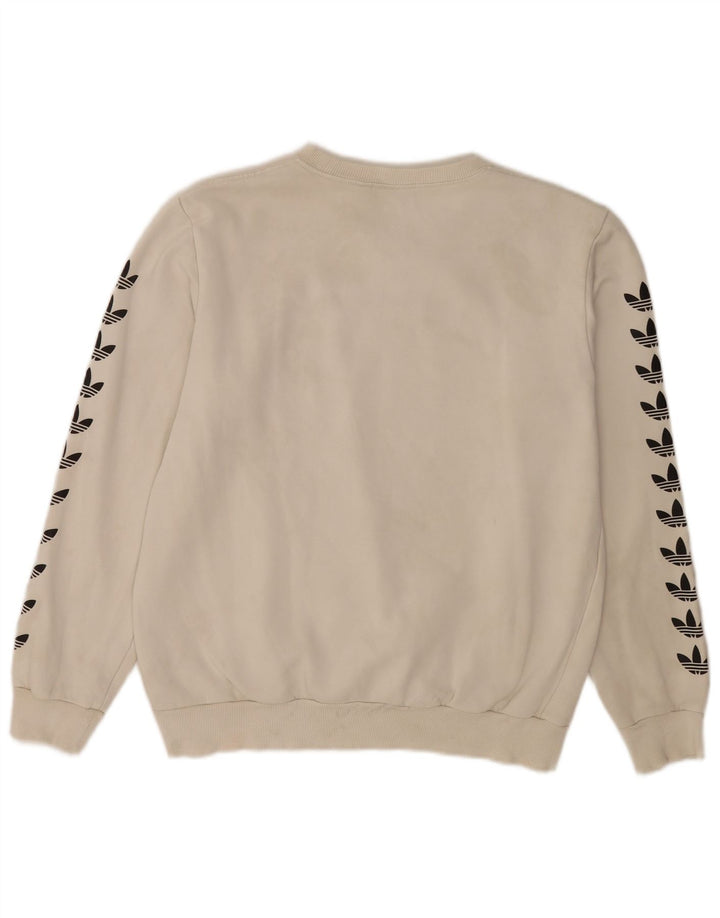 Adidas Dame Grafisk Sweatshirt Jumper UK 14 Medium Off White Bomuld