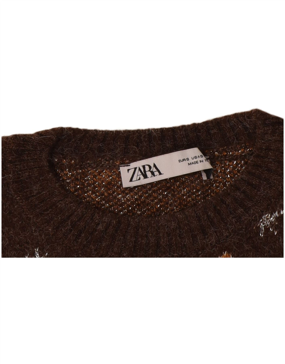 Zara kvinders abstrakt mønster bådhals sweater UK 10 lille brun