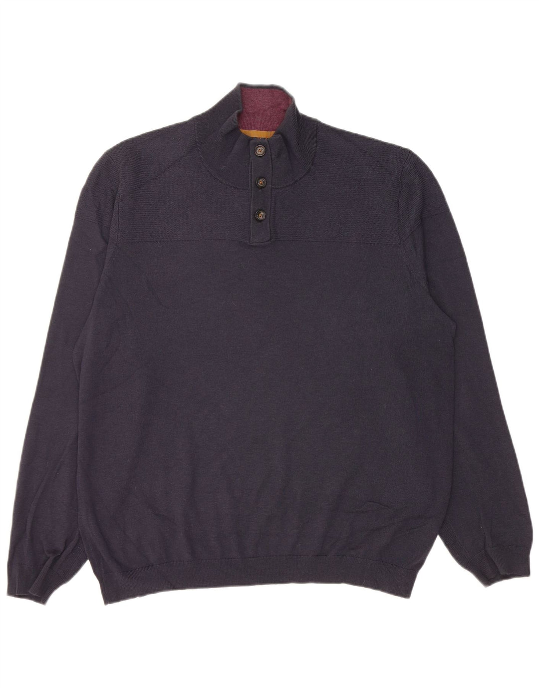 Ted Baker Herre Button Neck Jumper Sweater Størrelse 6 2XL Marineblå Uld