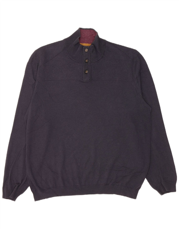 Ted Baker Herre Button Neck Jumper Sweater Størrelse 6 2XL Marineblå Uld