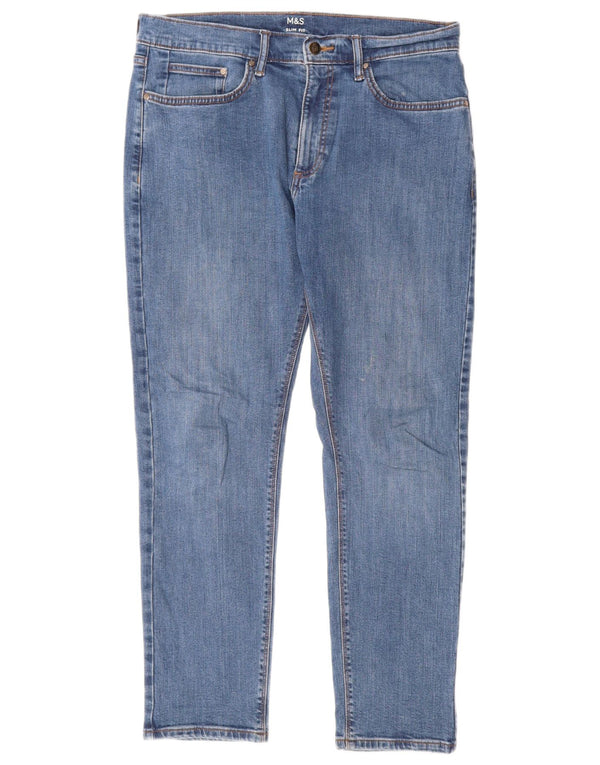 Marks & Spencer Dame Slim Jeans W32 L29 Blå Bomuld