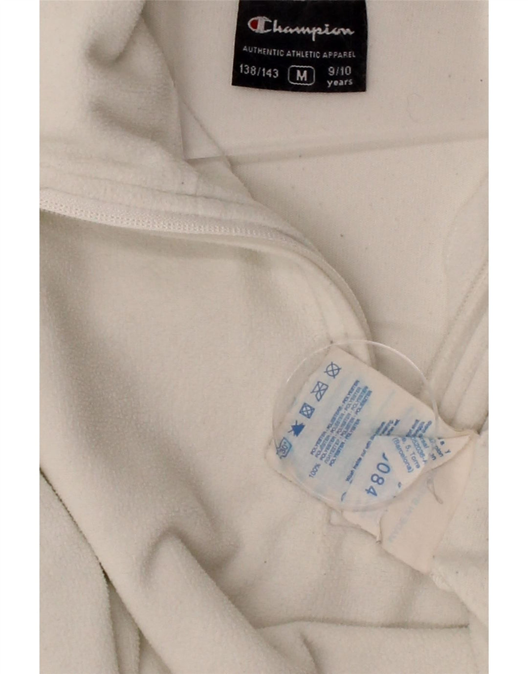 CHAMPION Boys Zip Neck Fleece Jumper 9-10 Years Medium White Polyester Vintage Champion and Second-Hand Champion from Messina Hembry 