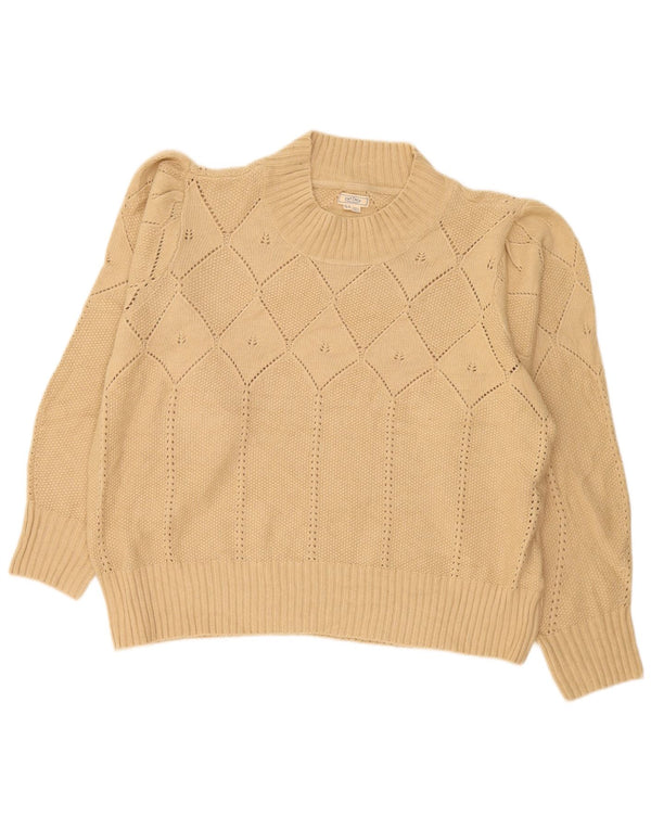 Fat Face Dame Turtle Neck Jumper Sweater UK 24 4XL Beige Argyle/Diamond
