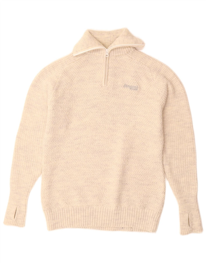 Bergans Herre Zip Neck Jumper Sweater Medium Beige Flecked Merino Wool