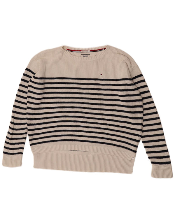 Tommy Hilfiger Dame Boat Neck Jumper Sweater UK 10 Small White Striped
