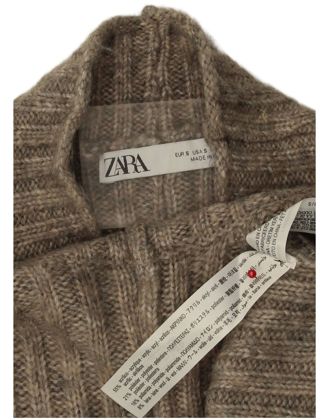 Zara Dame Turtle Neck Jumper Sweater UK 10 Small Grå Akryl
