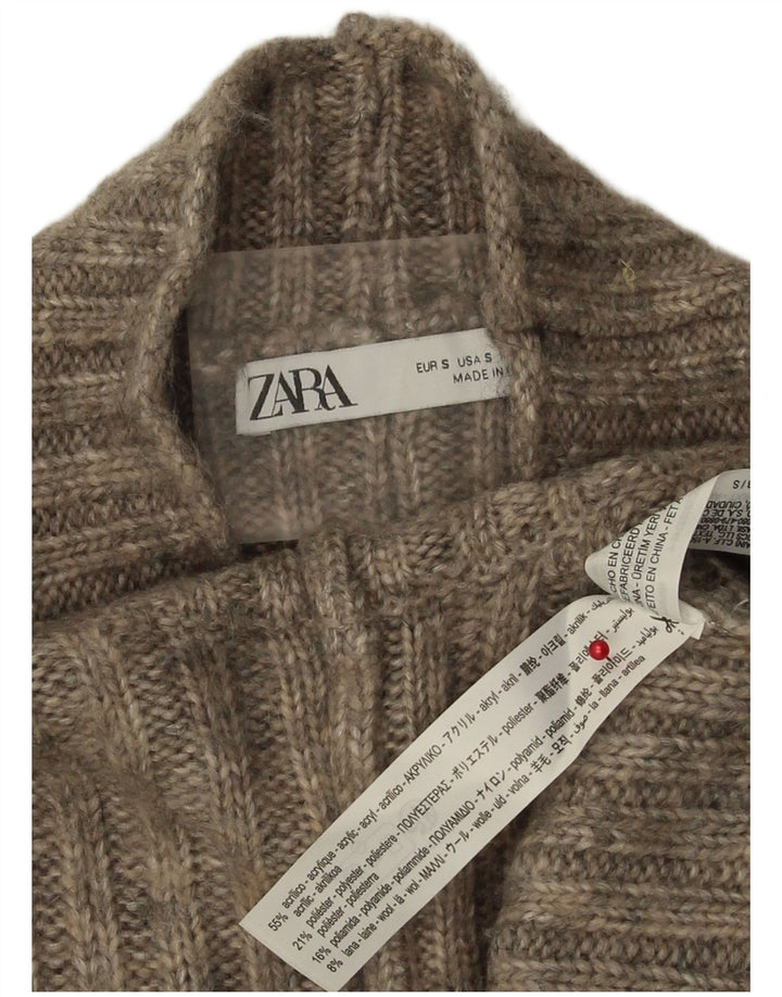 Zara Dame Turtle Neck Jumper Sweater UK 10 Small Grå Akryl