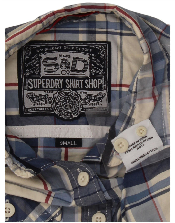 SUPERDRY Dameskjorte UK 10 Lille blå ternet bomuld