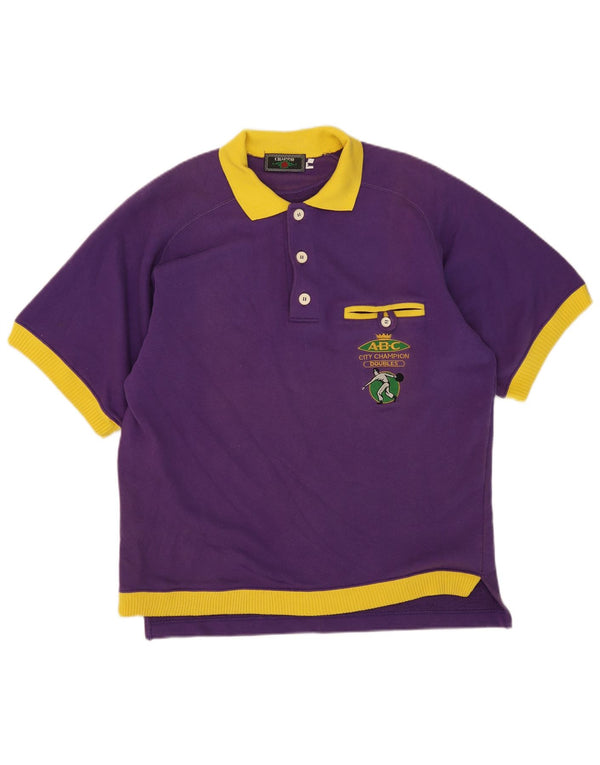 Charro Mens Graphic Rugby Polo Shirt XL Purple Colourblock Cotton