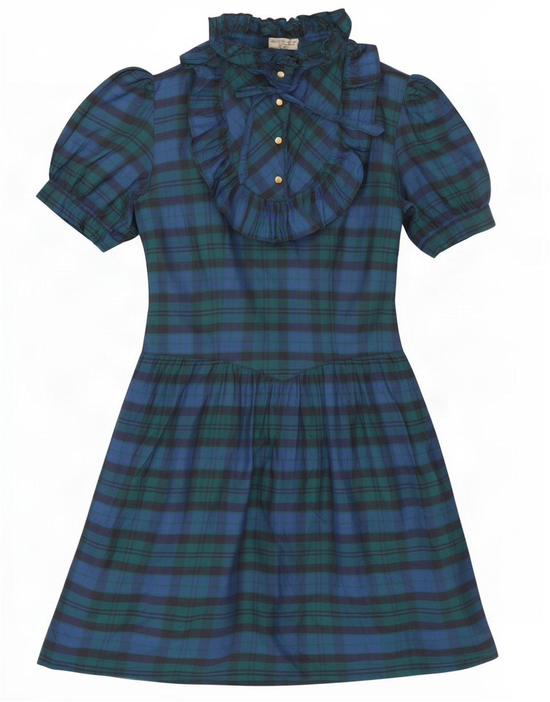 Vintage Kvinder Flæse Front A-Line Kjole IT 42 Medium Navy Blue Check Silke