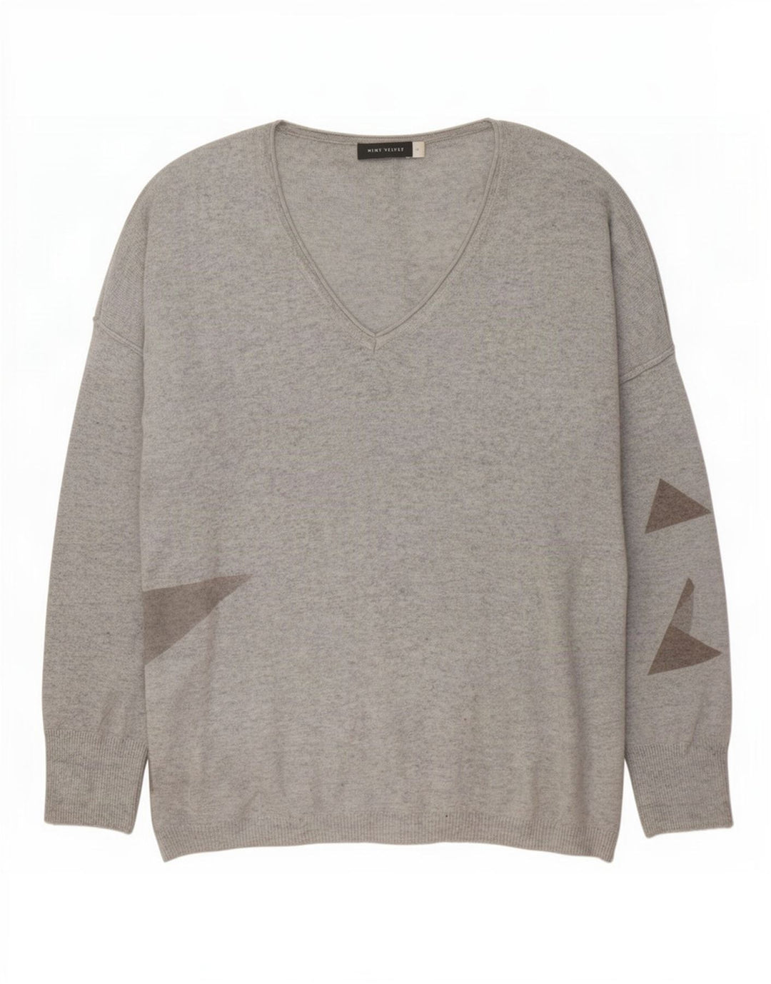 MINT FLØJEL Dame abstrakt mønster V-hals sweater UK 10 lille grå